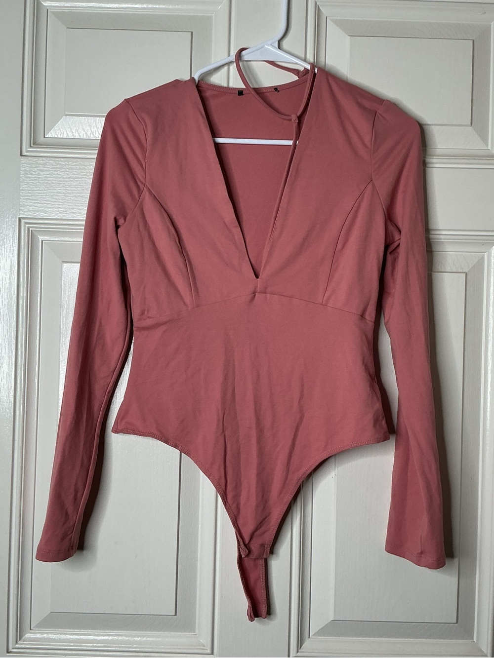 Women Long Sleeve Deep V One-Piece in Dusty Rose